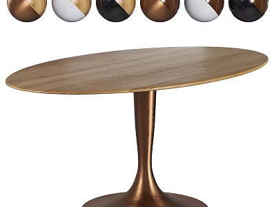 Oval Wooden Desk With Brass Legs And Gold White Black Brass Decorative Balls 3d model