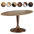 Oval Wooden Desk With Brass Legs And Gold White Black Brass Decorative Balls