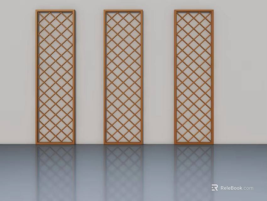 Wooden Hinged Doors with Diamond Lattice Pattern for Modern Home Interior 3d model