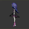 Fashion Doll Character with Blue and Purple Long Hair Black Sequined Dress and Pink Boots