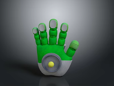 Green Mechanical Hand Shaped Household Item With Jointed Fingers And Yellow Ball In Palm 3d model