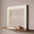 White Framed Wall Decor With City Skyline Light And Wooden Shelf With Books