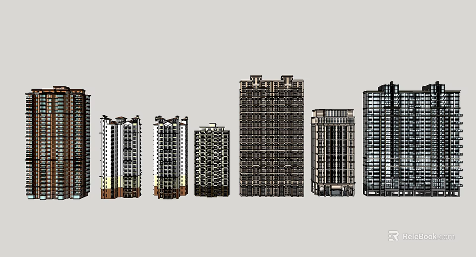 Various Modern High Rise Building Models Featuring Different Architectural Designs And Styles 3d model