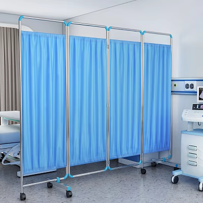 Blue Movable Medical Room Divider With Stainless Steel Frame In Hospital Setting 3d model