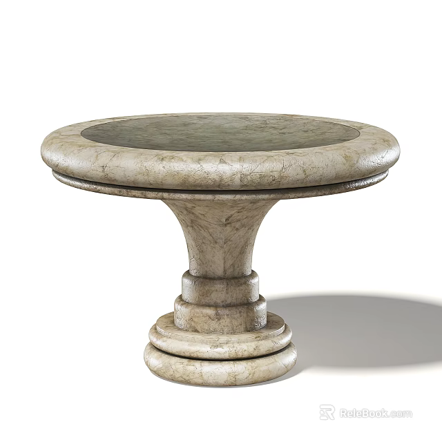 Elegant Round Pedestal Stone Bird Bath With Natural Marble Texture Design 3d model 