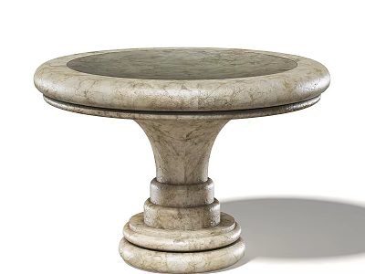 Elegant Round Pedestal Stone Bird Bath With Natural Marble Texture Design 3d model