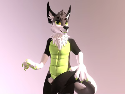 Anthropomorphic Wolf Game Character With Pointed Ears Yellow Eyes And Muscular Green Body 3d model