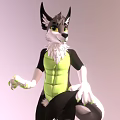 Anthropomorphic Wolf Game Character With Pointed Ears Yellow Eyes And Muscular Green Body