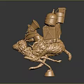 Golden Abstract 3D Model With Geometric Shapes And Mechanical Parts