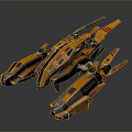 Futuristic Orange And Green Spaceship With Sleek Design And Glowing Accents