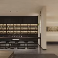 Modern Boutique Store Interior With Dark Display Cabinets Circular Decor And Wooden Counter