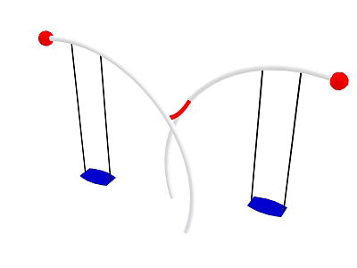 Outdoor Children's Playground Equipment With Two Swings Blue Seats Red Top Ends And White Frame 3d model