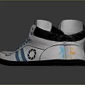 White High Top Sneakers With Yellow And Blue Laces And Circular Black Logo