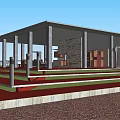 Modern Detached Villa Exterior With Wooden Platform Steps And Awning Structure