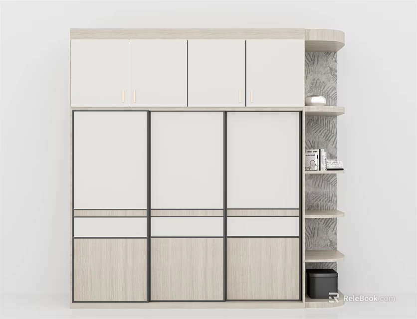 Modern Light Wood Wardrobe With Sliding Doors And Layered Storage Design 3d model 