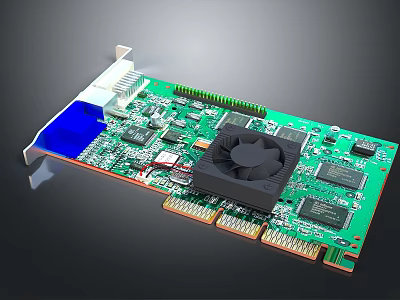 Electronic Circuit Board With Cooling Fan Multiple Chips And Green PCB Components 3d model
