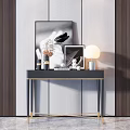 Elegant Modern Console Table With Decorative Paintings Table Lamp And Metal Frame 3d model
