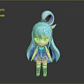 Cute Anime Style Cartoon Character With Long Blue Hair Ponytail And Blue Outfit