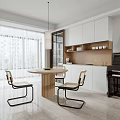 Elegant Modern Dining Living Room Interior With Round Wooden Table Woven Chairs And Marble Counter