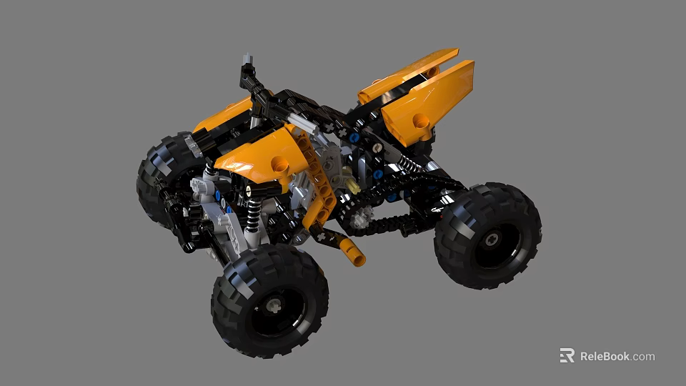 Electric Toy Building Block ATV With Yellow And Black Large Wheels Mechanical Structure 3d model 