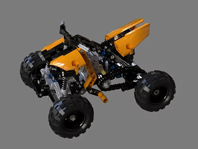 Electric Toy Building Block ATV With Yellow And Black Large Wheels Mechanical Structure 3d model