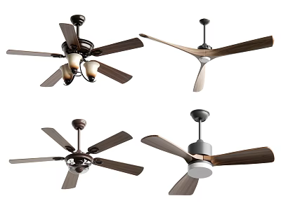 Various Stylish Ceiling Fans With Different Blade Designs And Light Features 3d model
