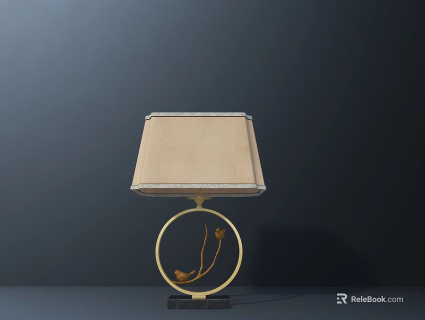 Elegant Table Lamp With Beige Fabric Lampshade Gold Circular Base And Black Marble Base 3d model 