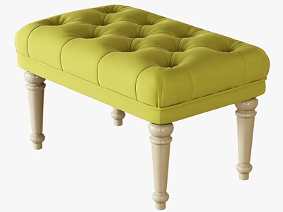 Green Tufted Ottoman Bench with Light Wood Legs Modern Living Room Furniture 3d model
