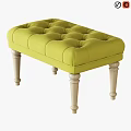Green Tufted Ottoman Bench with Light Wood Legs Modern Living Room Furniture