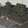 Ancient Traditional Architecture With Twin Pagodas Black Roofs And Golden Spires