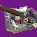 Decorative Ornament Set Featuring Transparent Crystal Ashtray With Cigar And Ash
