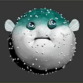 Cute Blue And White Puffer Fish With Big Eyes And Spikes