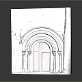 Ancient Arched Red Wooden Door With Intricate Stone Wall Decorations And Historic Architecture