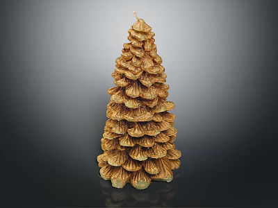 Golden Pine Tree With Layered Scaly Structures Stacked Vertically Against Dark Background 3d model