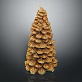 Golden Pine Tree With Layered Scaly Structures Stacked Vertically Against Dark Background 3d model