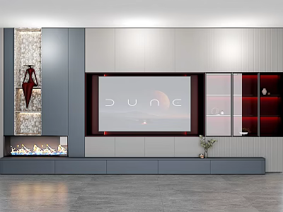 Modern Minimalist Living Room With Elegant Built In TV Wall And Electric Fireplace Storage Cabinets 3d model