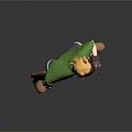 Game Movie Character With Blonde Hair Green Cape Brown Gloves Shorts And Brown Boots