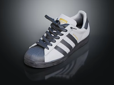 White Casual Sneakers With Black Stripes And Gray Laces For Daily Wear 3d model
