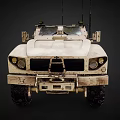 Armored Military Off-Road Vehicle With Large Tires Beige Antennas Worn Metal Frame And Side Windows