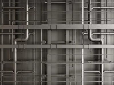 Interconnected Metal Pipes Structure With Horizontal And Vertical Arrangement In Industrial Facility 3d model