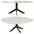 Modern Oval Side Table With White Marble Top And Black Metal Base 3d model