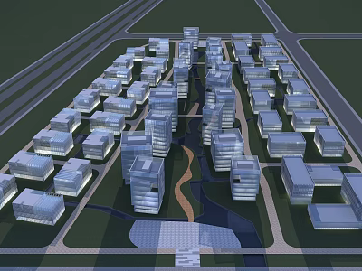 Modern Office Building Complex With Planned Layout And Green Landscaping 3d model