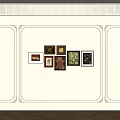 Decorative Lines On Beige Wall With Framed Artworks And Wooden Floor