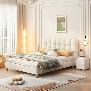 French background double bed cream double bed 3d model