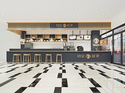 Modern Milk Tea Shop Beverage Shop Coffee Shop Bar Cashier Console Leisure Table and Chair Kitchen Equipment 3d model