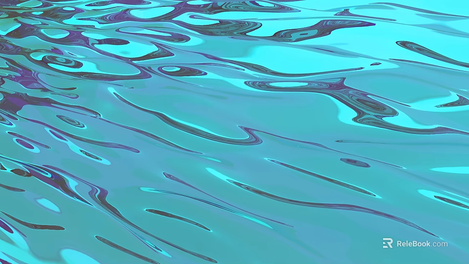Abstract Teal Wavy Liquid Design With Purple Blue Ripples Flowing Reflective Effect 3d model 