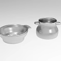 Silver Metal Kitchen Containers With Two Handled Bowl And Pot Design