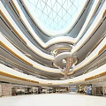 Modern Shopping Mall Interior With Multi Level Structure Spiral Staircase And Glass Dome