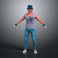 Man Wearing Blue Hat Gray Tank Top Jeans And Gloves Standing Pose