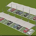 Tensile Membrane Parking Canopy Structure with Covered Area and Multiple Parked Cars